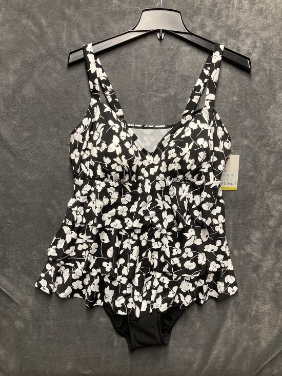 croft & barrow Other - NWT Croft & One Piece Tummy Control Swimsuit Tiered Floral Black White Sz 14